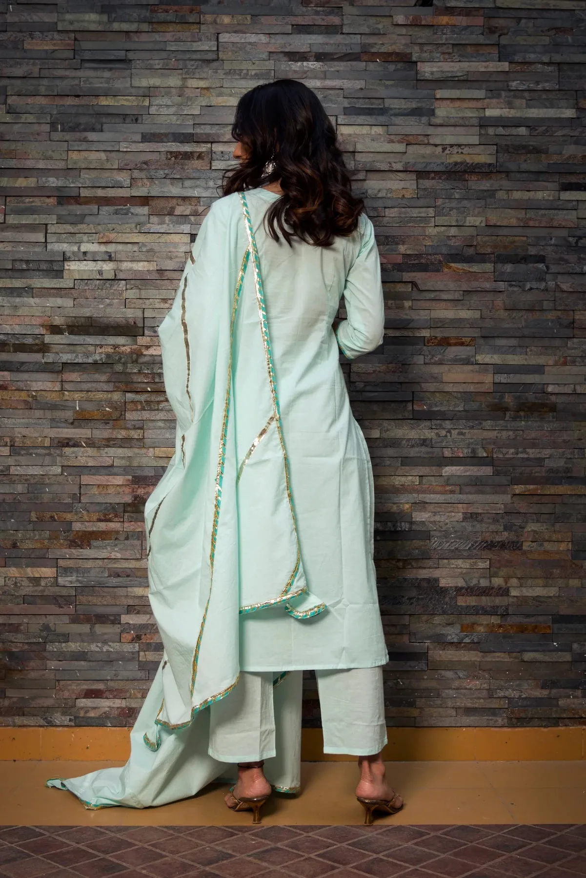 Cotton Solid Light Blue Kurta Palazzo Set with Dupatta