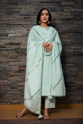 Cotton Solid Light Blue Kurta Palazzo Set with Dupatta