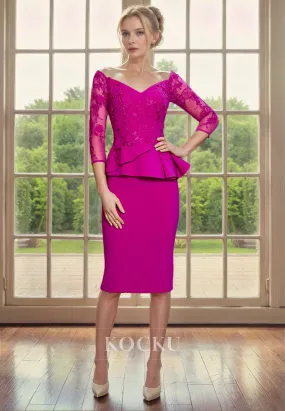 Couture & Ornate Long sleeves Appliques Two-Piece Sheath Cocktail Mother of the Bride Dress