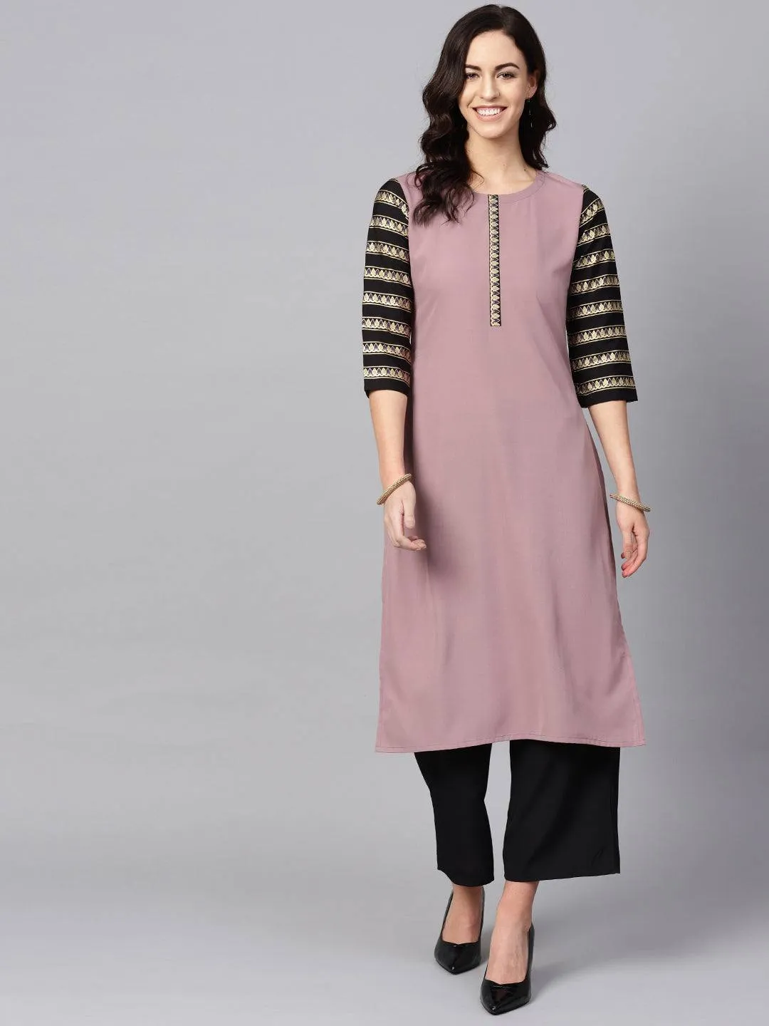 Crepe Purple-Black Kurta Palazzo Set