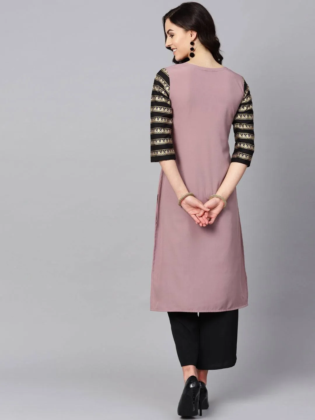 Crepe Purple-Black Kurta Palazzo Set