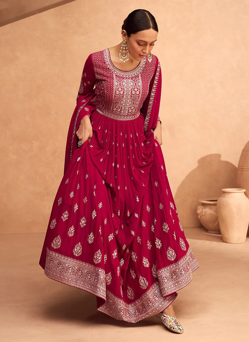 Crimson Red Sequence Embroidery Festive Anarkali Suit