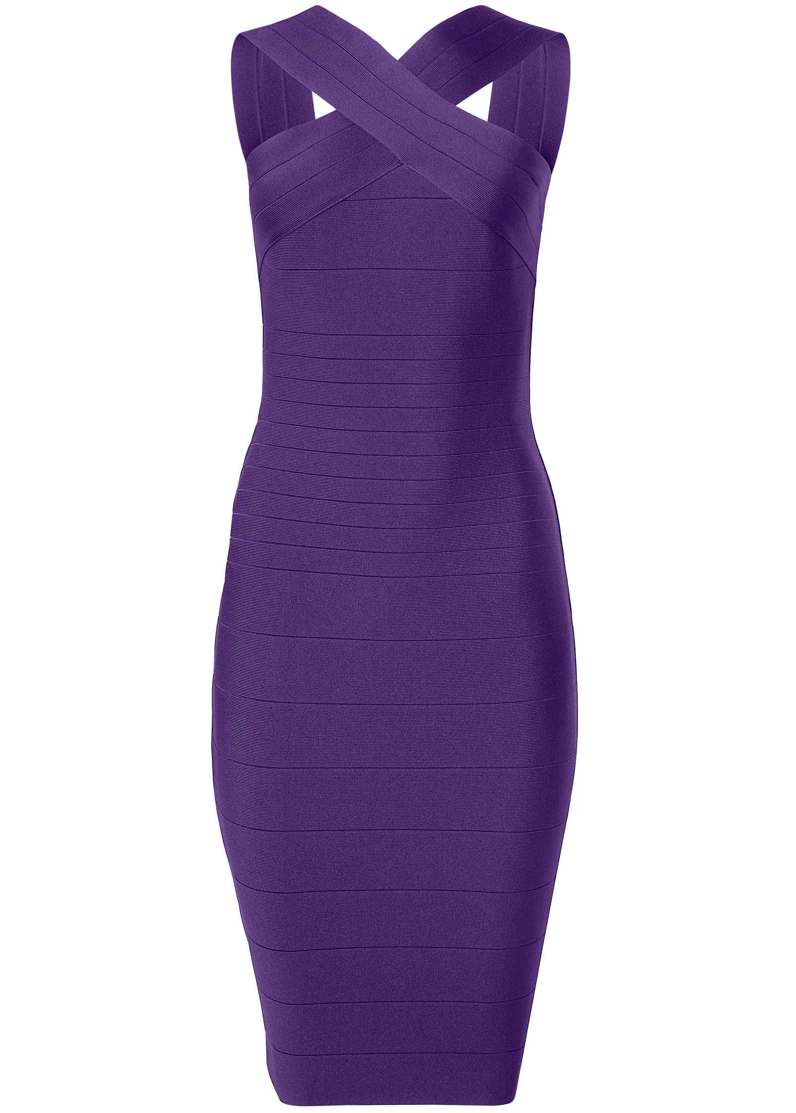 Cross-Neck Bandage Dress - Purple