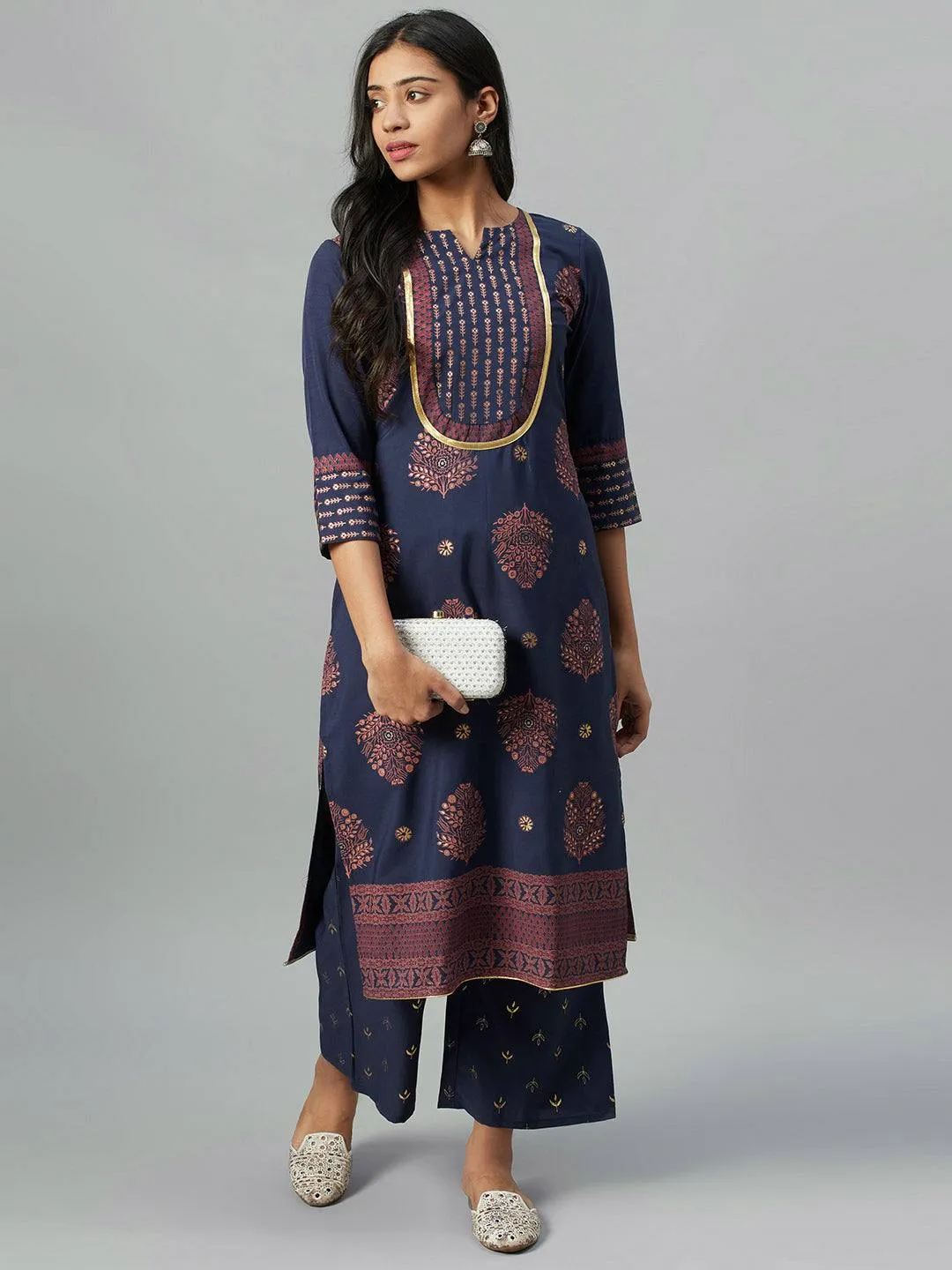 Dark Blue Crepe Kurta Palazzo Set