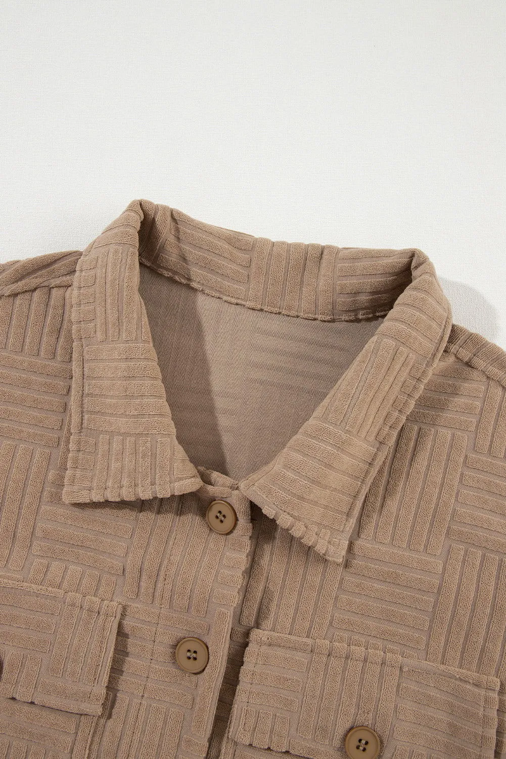 Dark Khaki Textured Chest Pocket Button Up Shacket