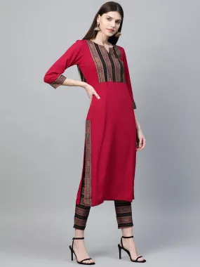 Dark Pink Kurta Pant Set in Crepe