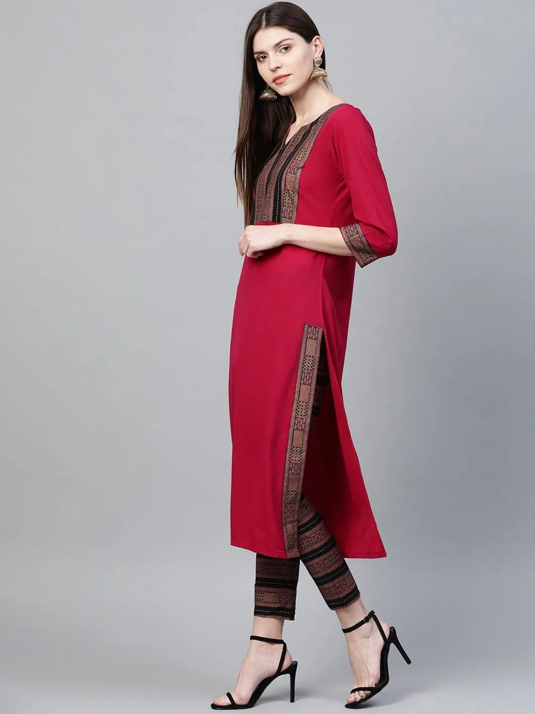 Dark Pink Kurta Pant Set in Crepe