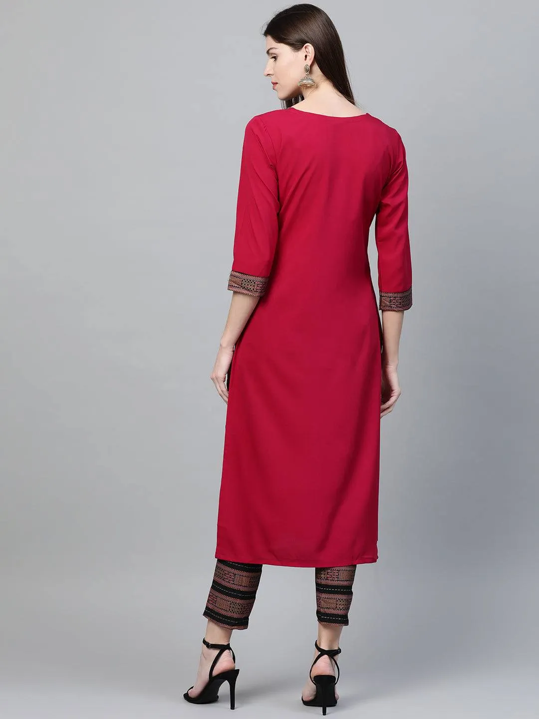 Dark Pink Kurta Pant Set in Crepe