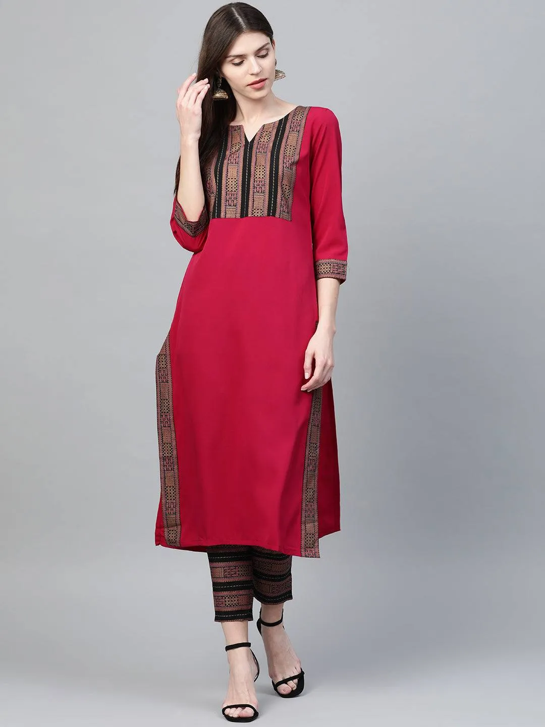 Dark Pink Kurta Pant Set in Crepe