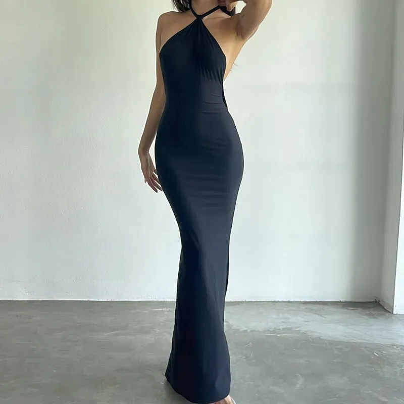 Dark Temptress Backless Maxi Dress