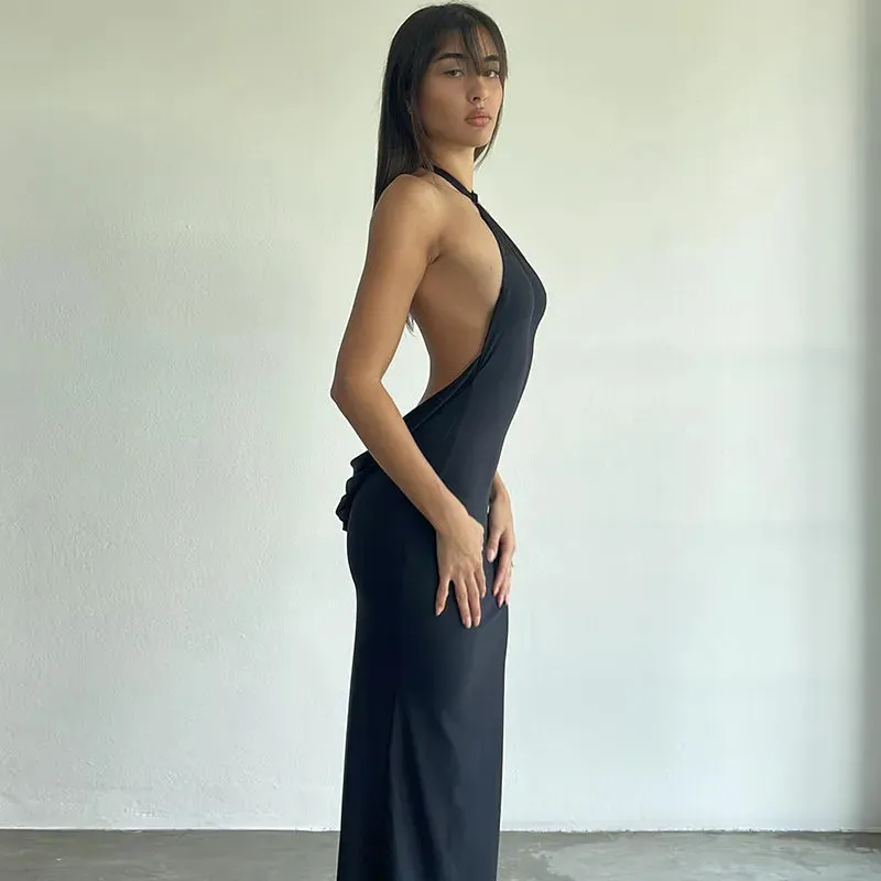 Dark Temptress Backless Maxi Dress