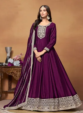 Deep Purple Embroidered Wedding Wear Anarkali Suit