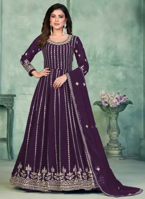 Deep Purple Sequence Embroidery Traditional Anarkali Suit