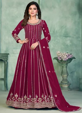 Deep Wine Sequence Embroidery Traditional Anarkali Suit