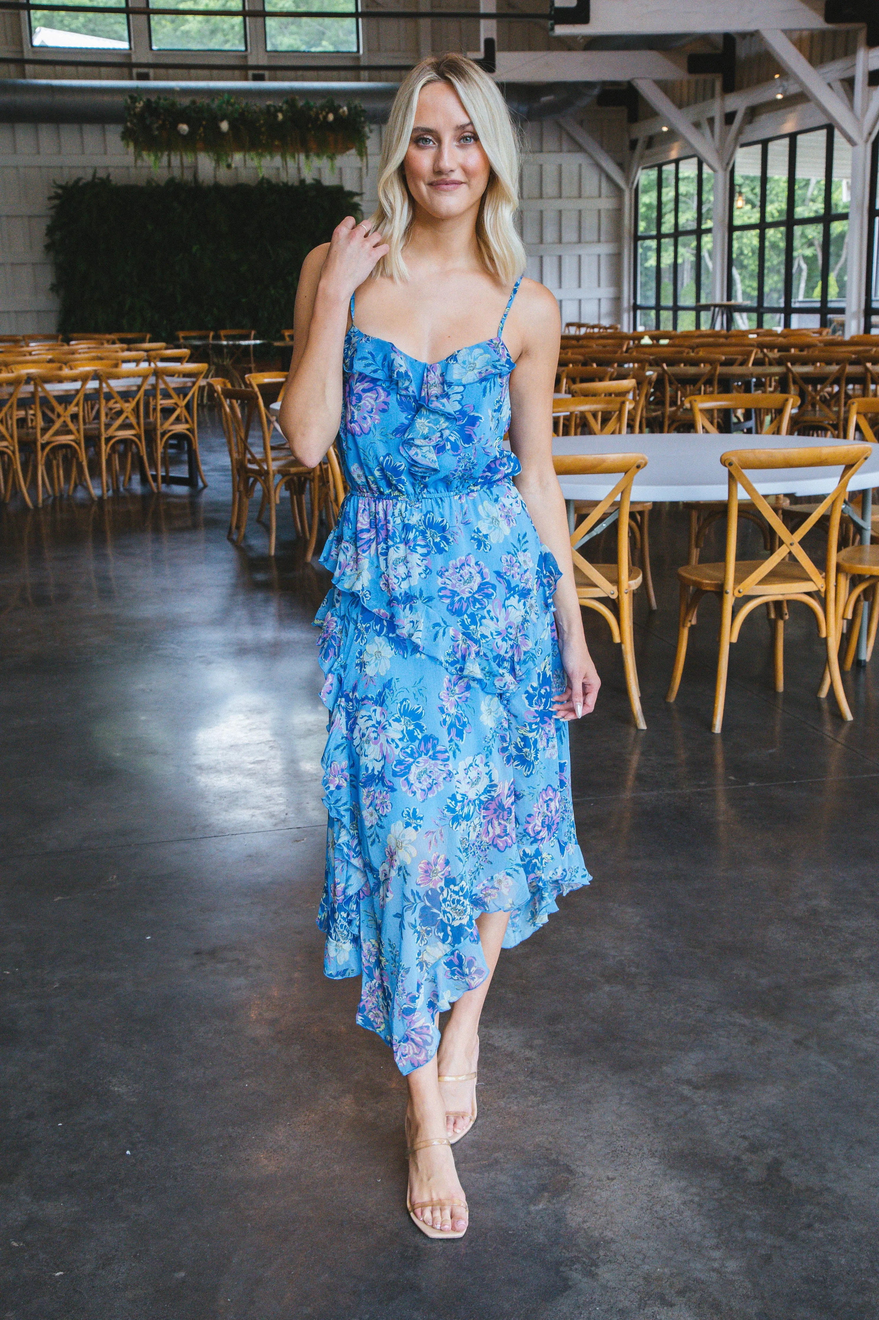 Delphine Floral Midi Dress, Azure Blue | Steve Madden