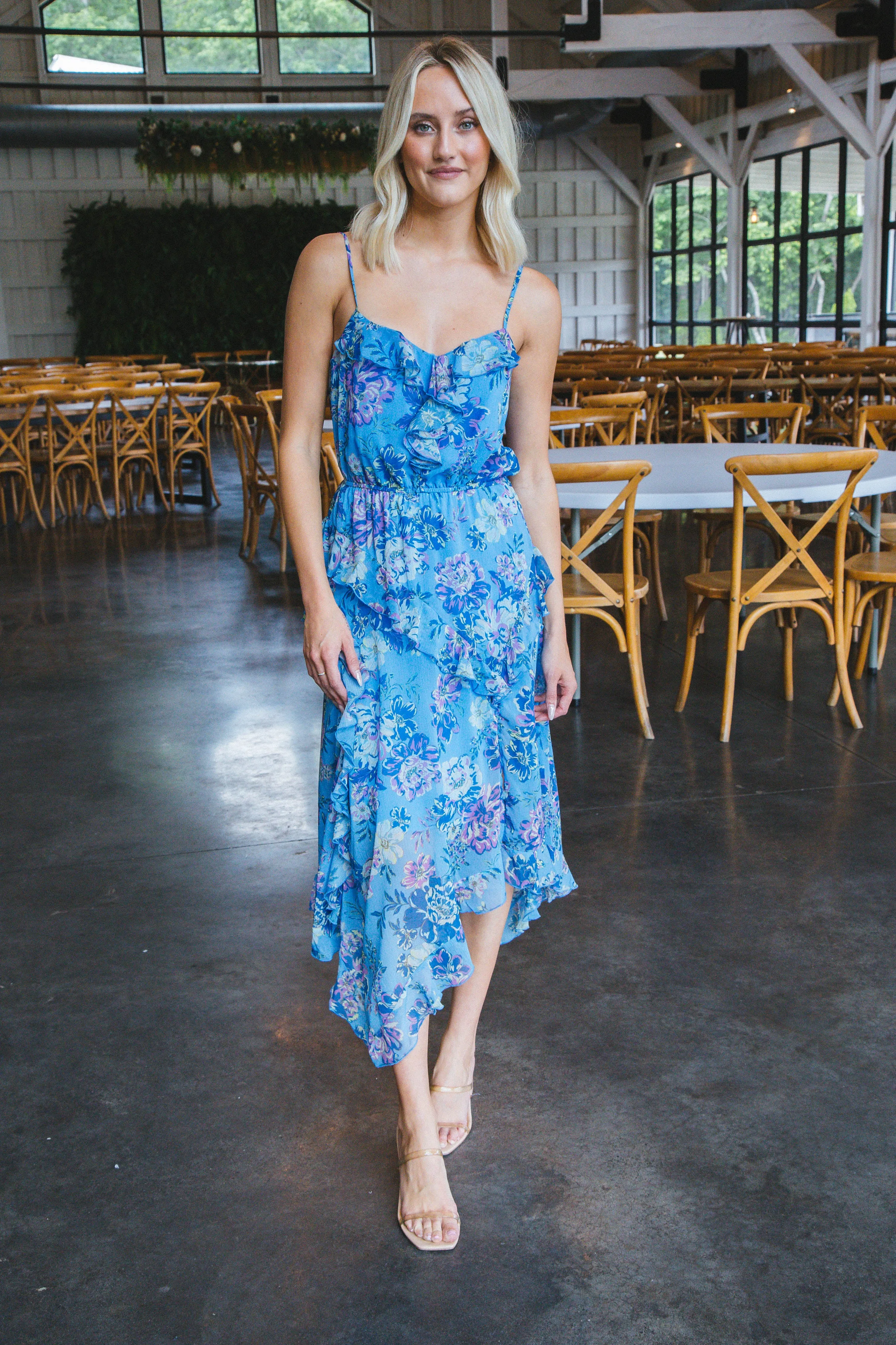 Delphine Floral Midi Dress, Azure Blue | Steve Madden