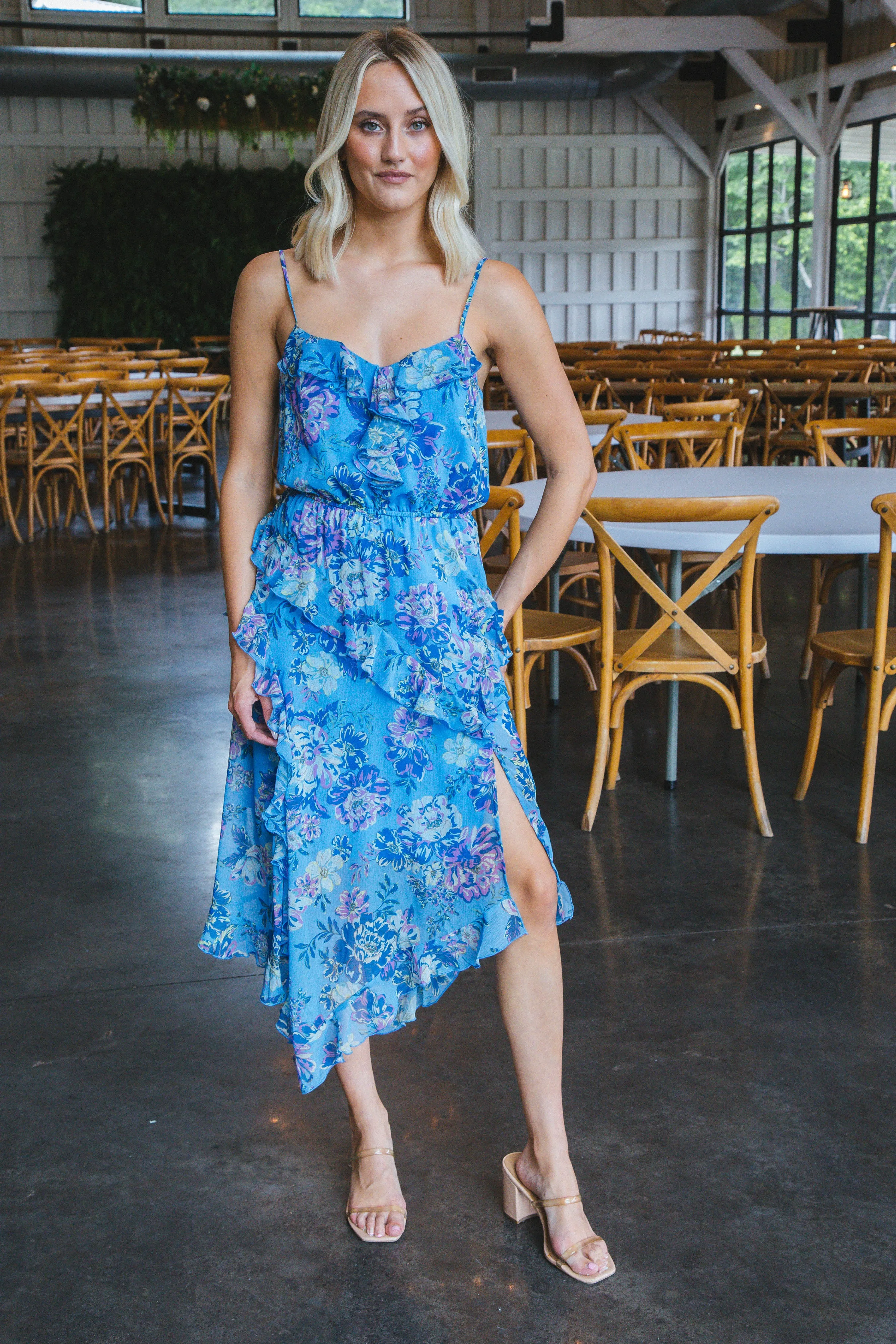 Delphine Floral Midi Dress, Azure Blue | Steve Madden