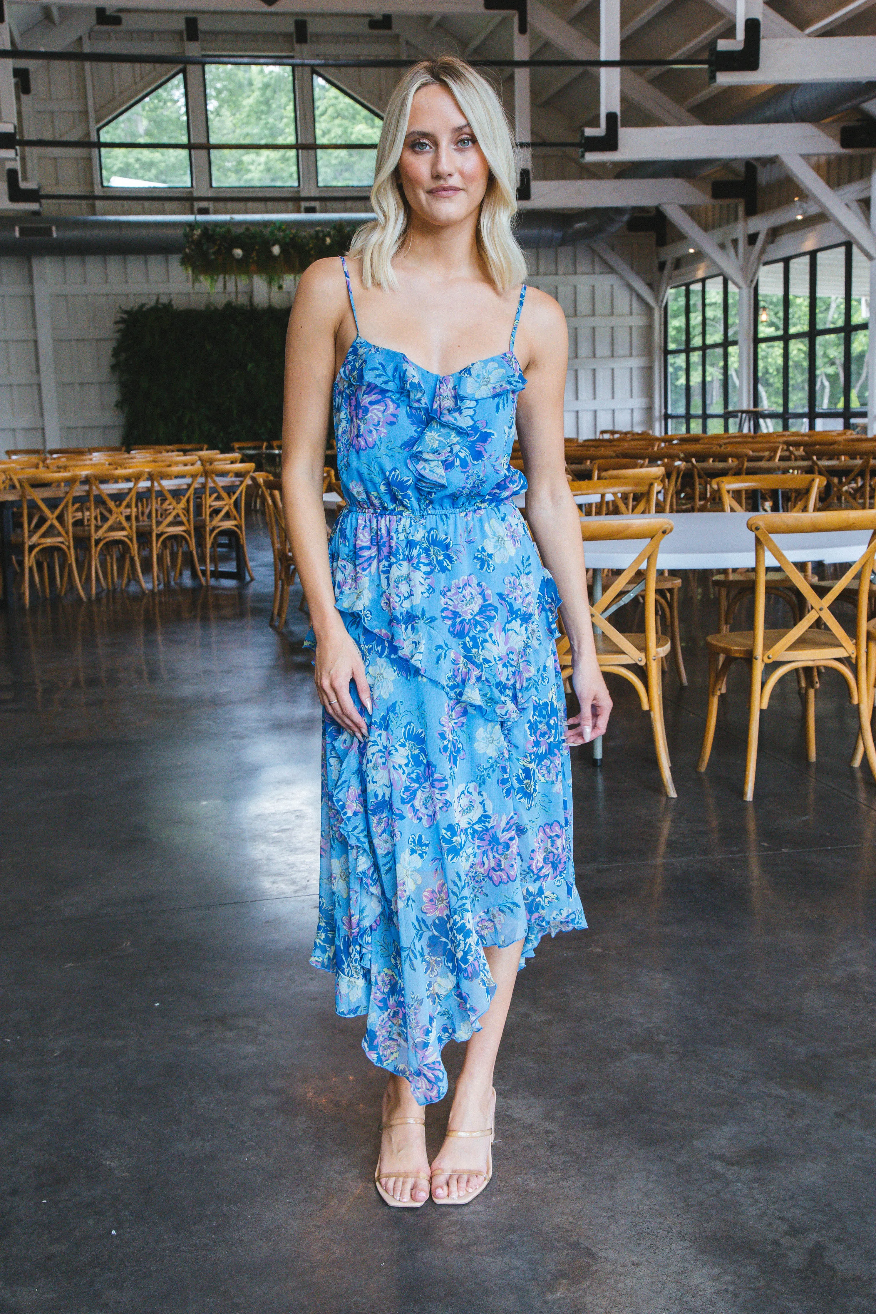 Delphine Floral Midi Dress, Azure Blue | Steve Madden