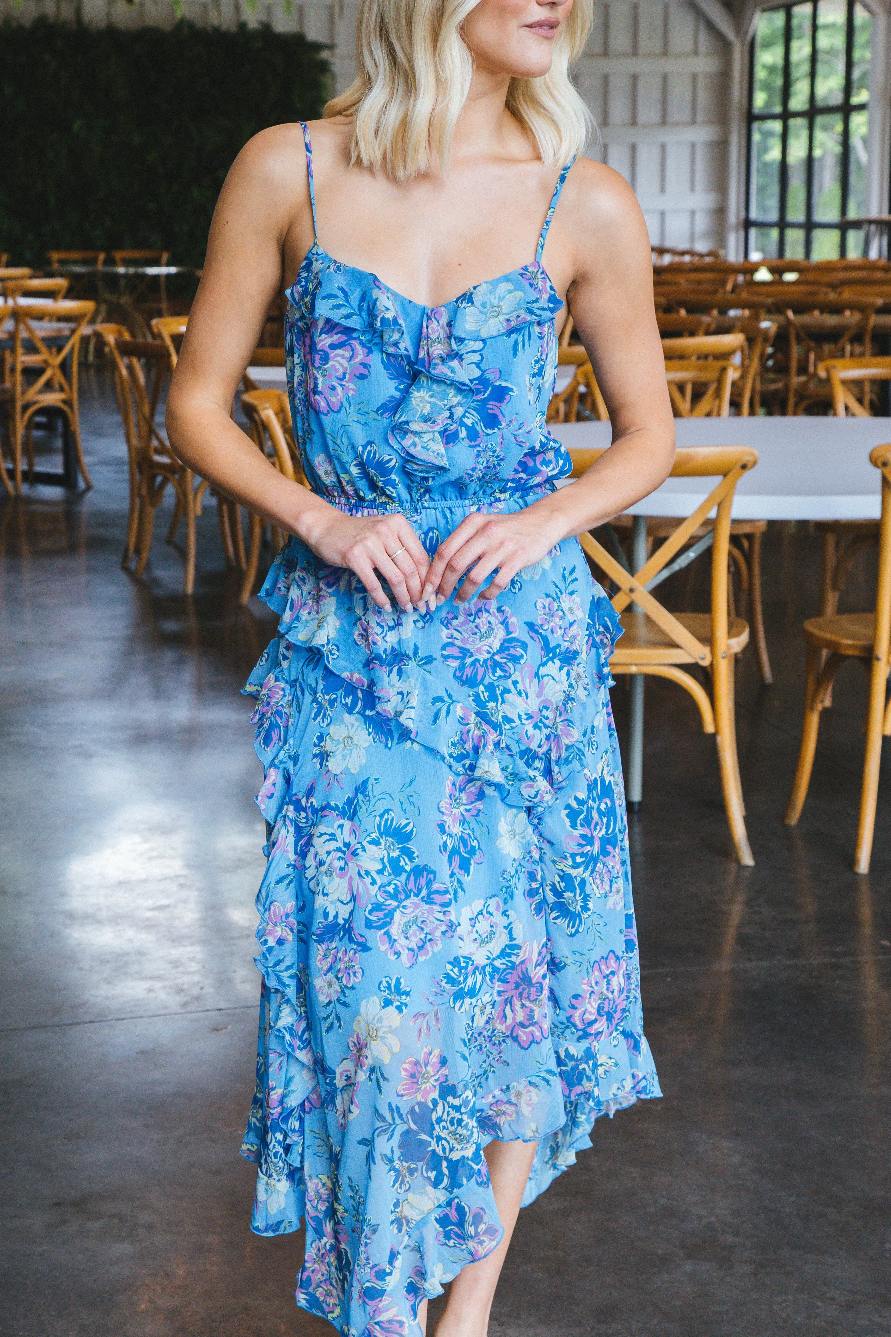 Delphine Floral Midi Dress, Azure Blue | Steve Madden