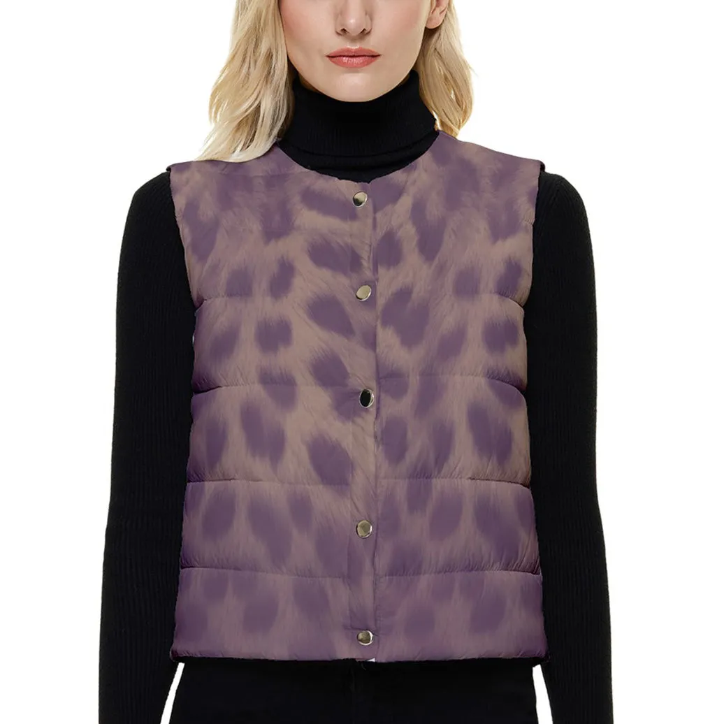 Desert Plum Cheetah Women's Button Up Puffer Vest Jacket