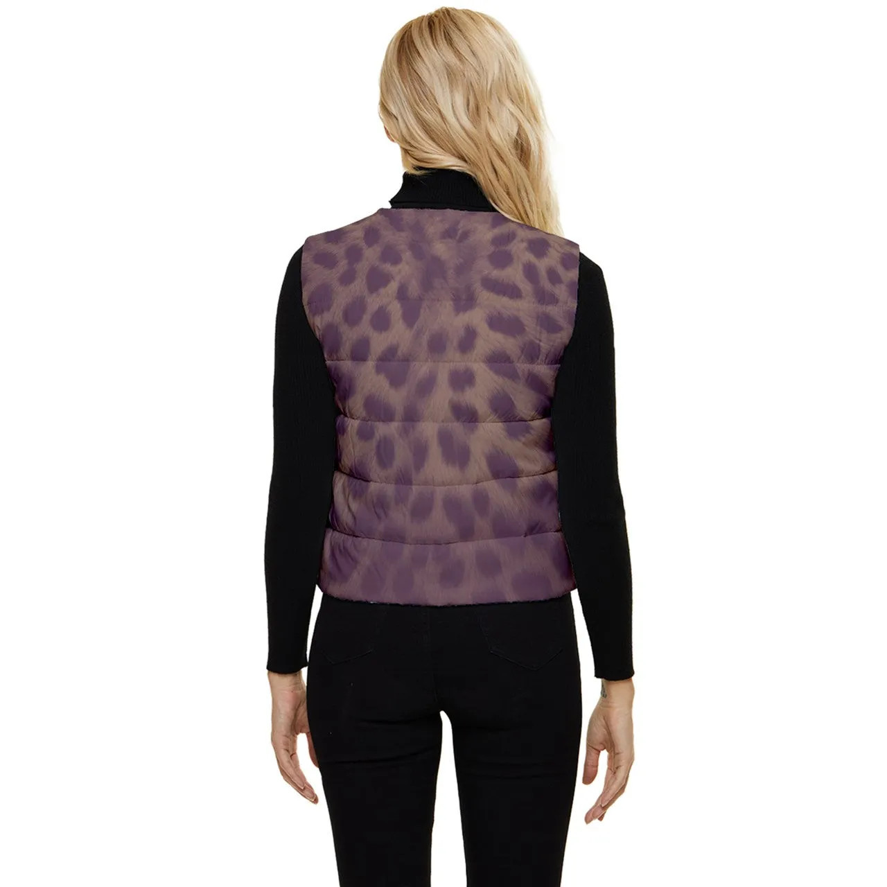 Desert Plum Cheetah Women's Button Up Puffer Vest Jacket