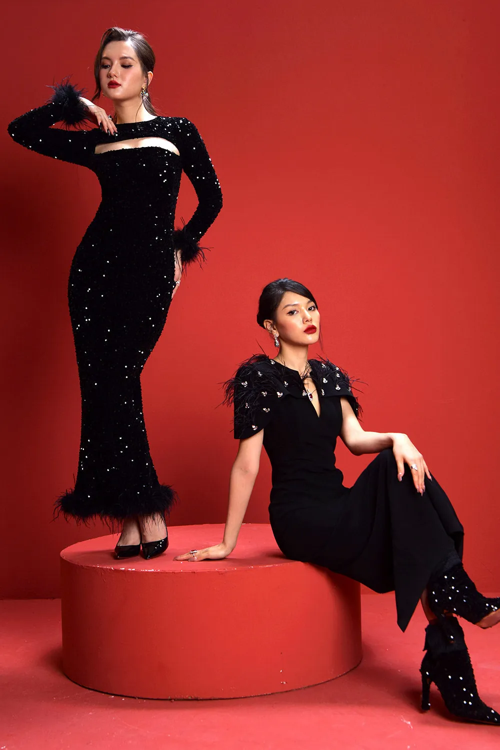 Diva Bodycon Cut-Out Velvet Ankle Length Dress