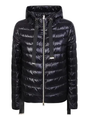 Drawstring hood black puffer jacket