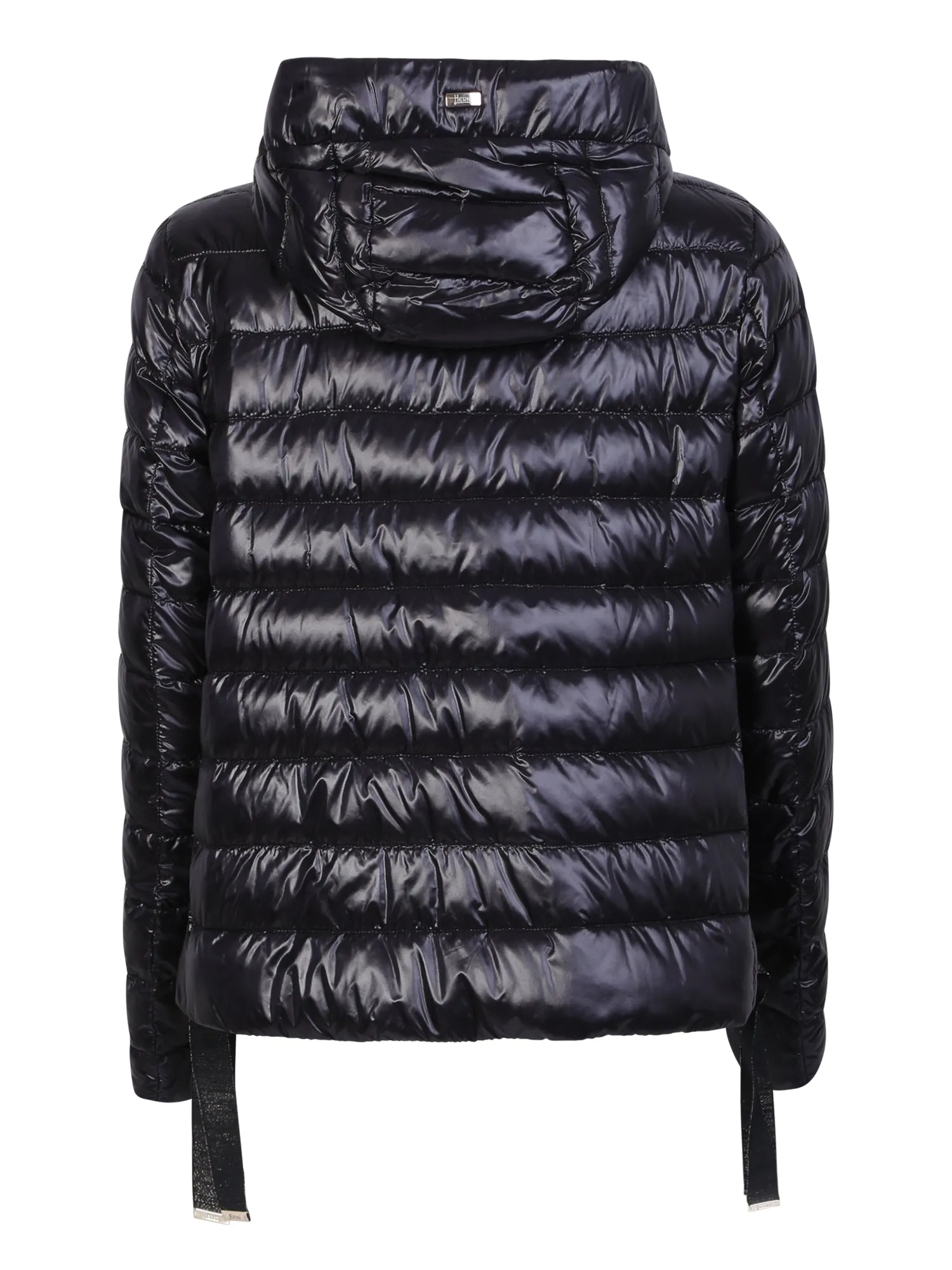 Drawstring hood black puffer jacket