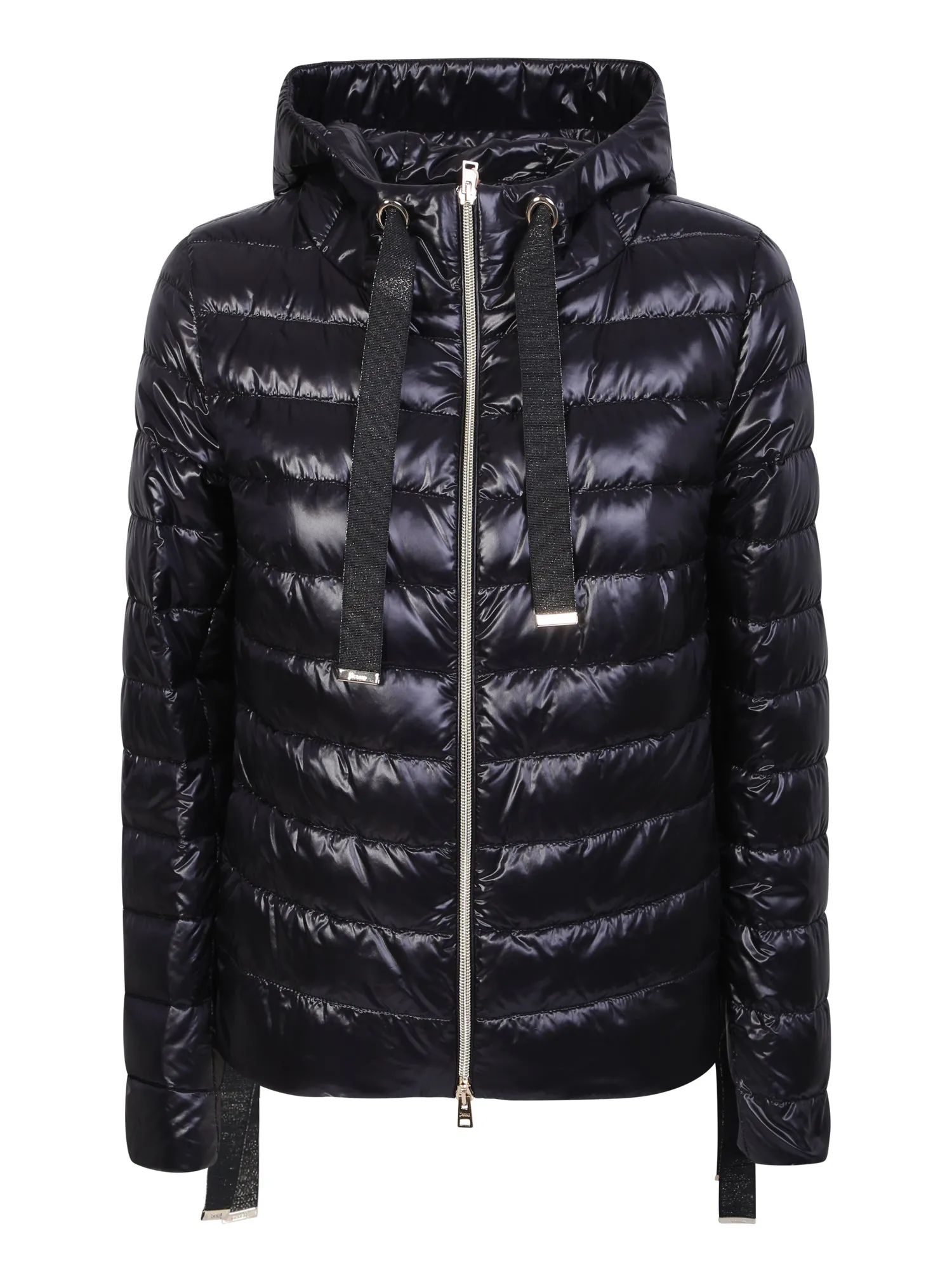 Drawstring hood black puffer jacket