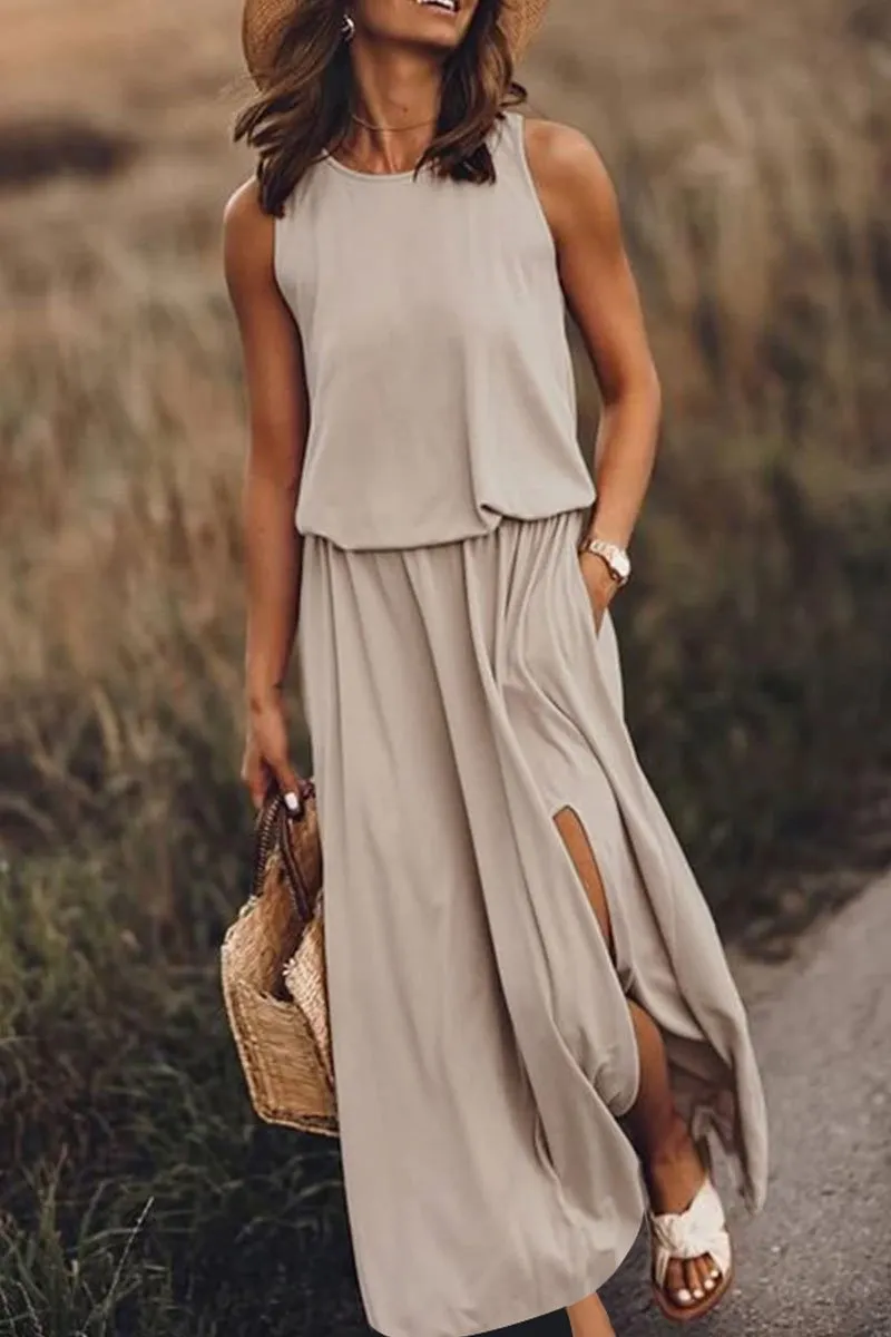 Dunnmall Bohemian Sleeveless Side Slit Maxi Dress