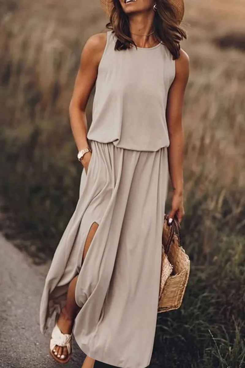 Dunnmall Bohemian Sleeveless Side Slit Maxi Dress