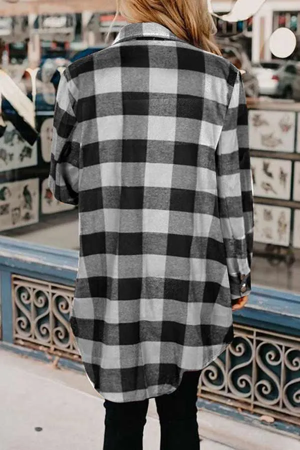 Dunnmall Casual Mid Length Plaid Print Coat