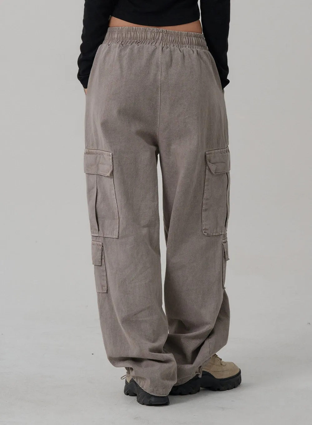 Elastic Waist Vintage Cargo Wide Pants CN03