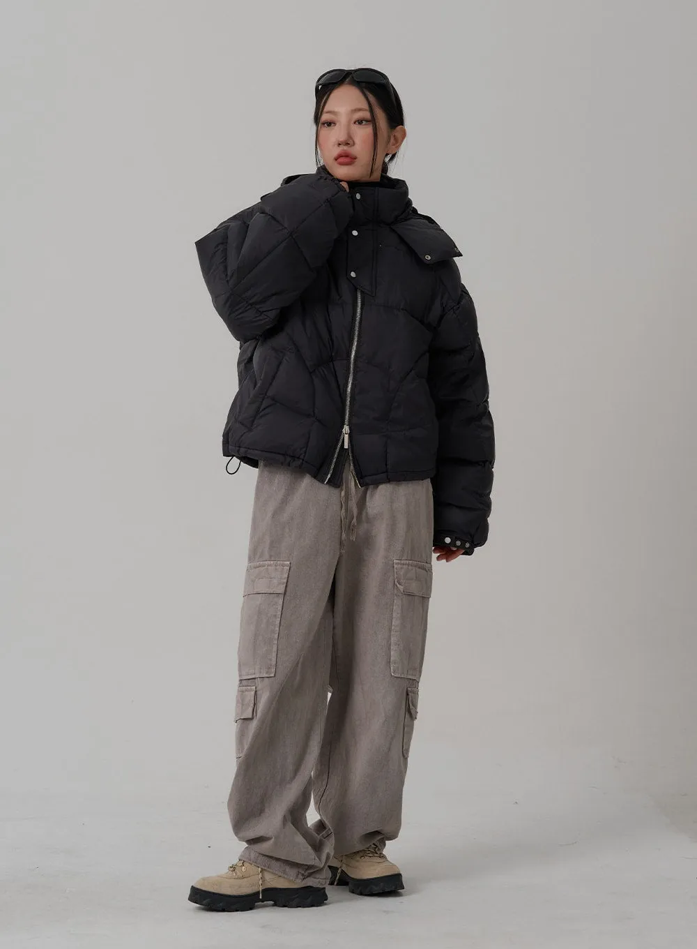 Elastic Waist Vintage Cargo Wide Pants CN03