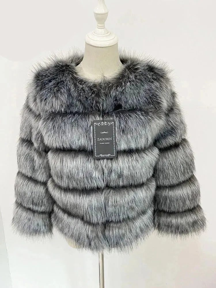 Elegant Classic Winter Fluffy Faux Fur Coat