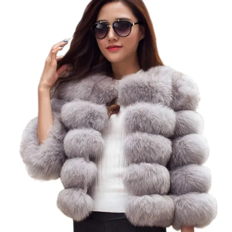 Elegant Classic Winter Fluffy Faux Fur Coat