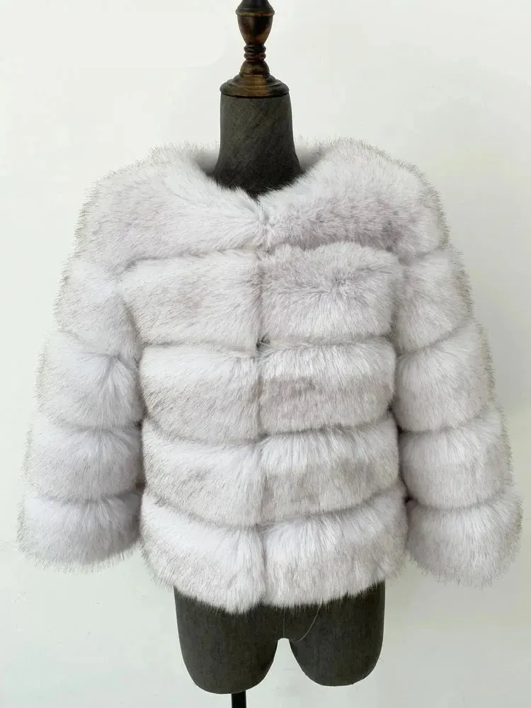 Elegant Classic Winter Fluffy Faux Fur Coat