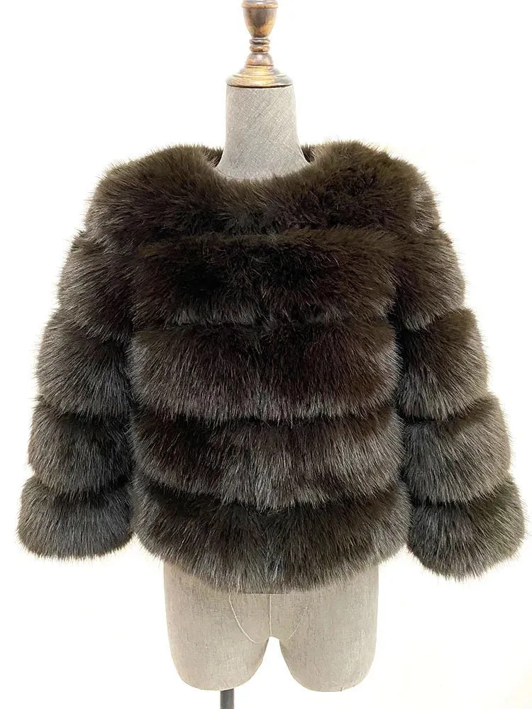 Elegant Classic Winter Fluffy Faux Fur Coat