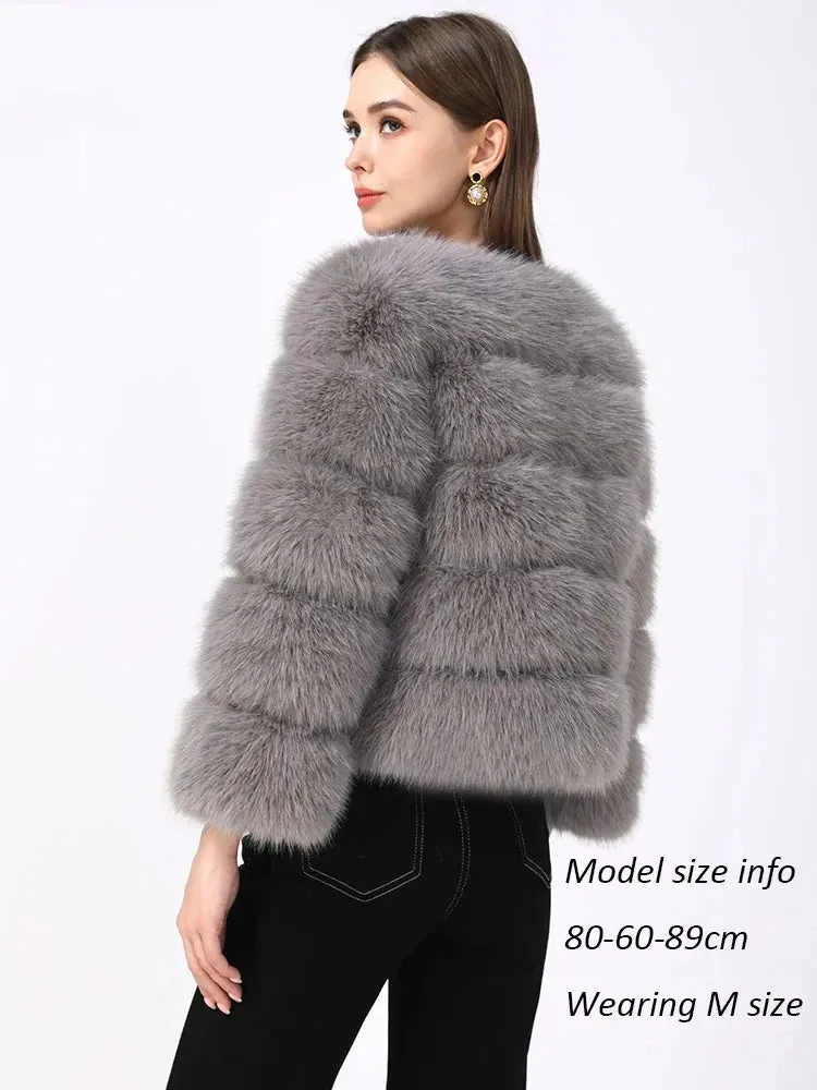 Elegant Classic Winter Fluffy Faux Fur Coat