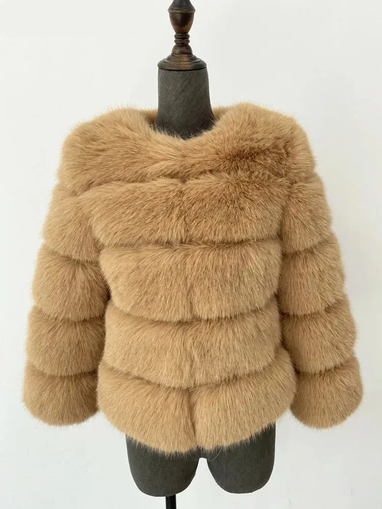 Elegant Classic Winter Fluffy Faux Fur Coat