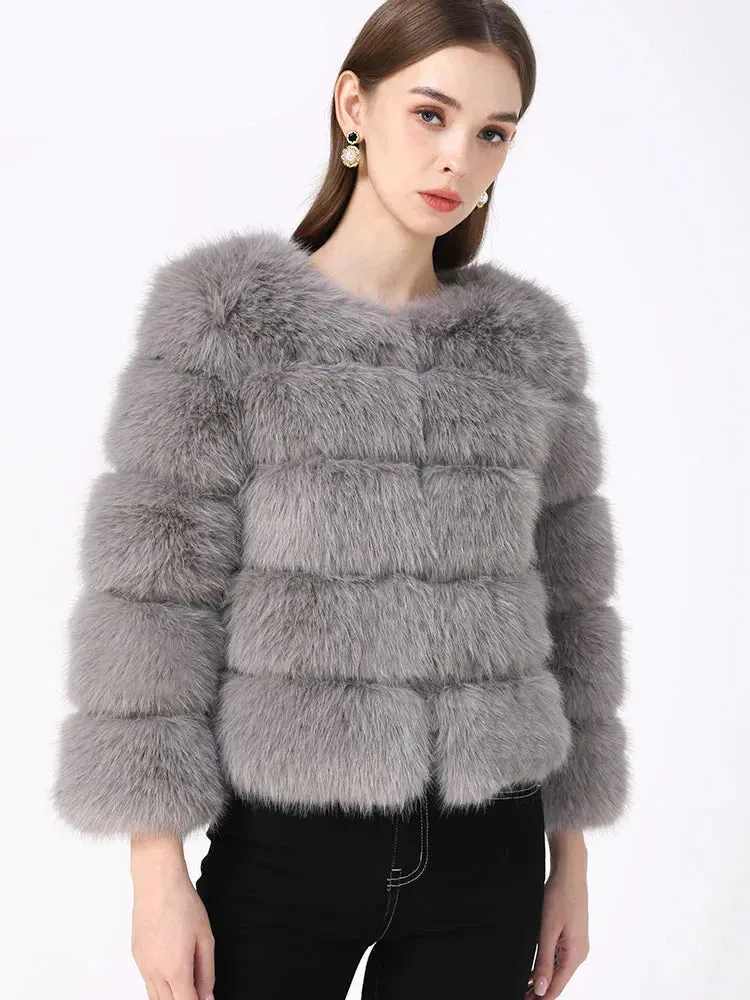 Elegant Classic Winter Fluffy Faux Fur Coat