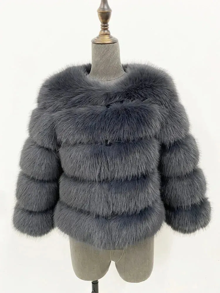 Elegant Classic Winter Fluffy Faux Fur Coat