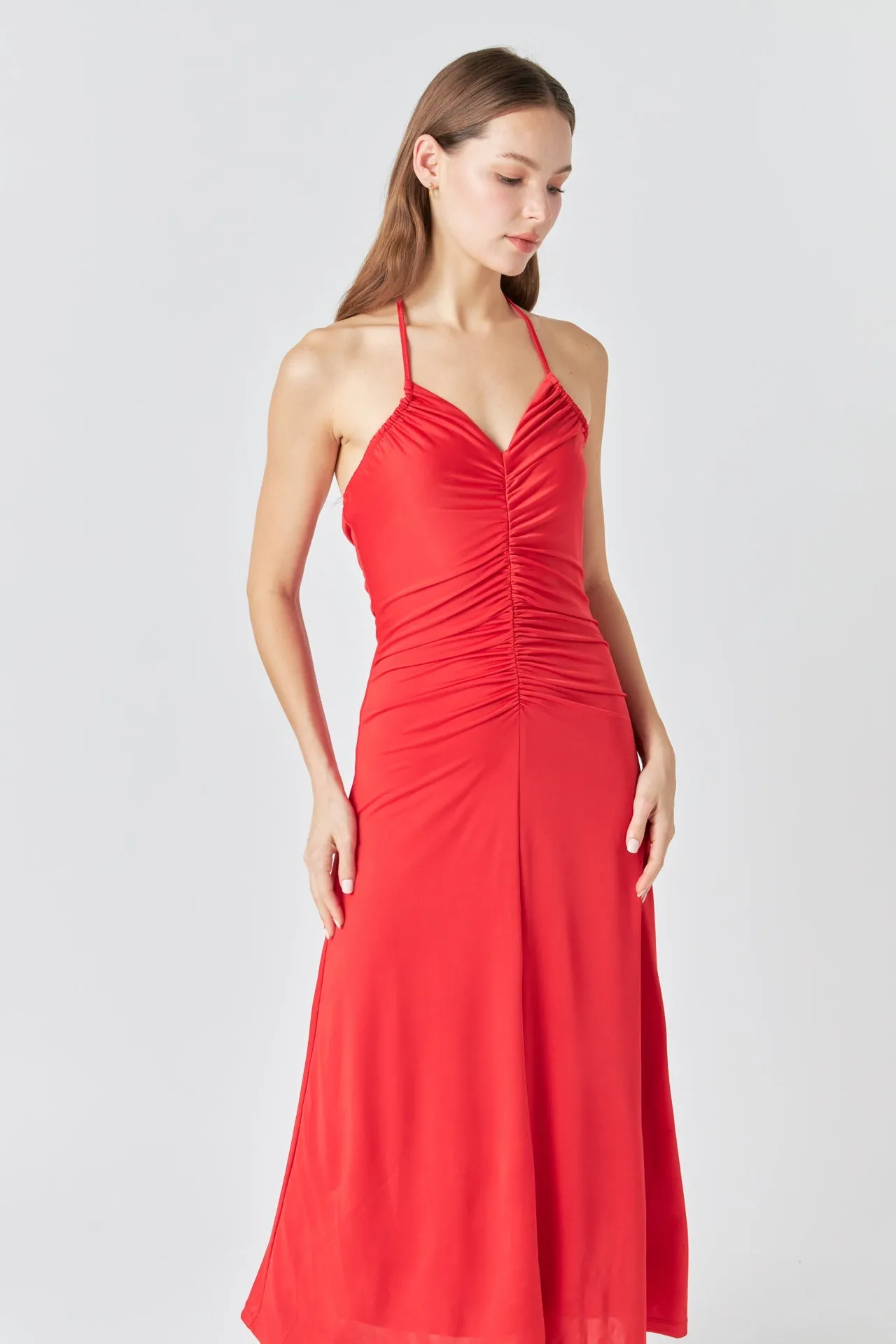 Endless Rose - Halter Ruched Maxi Dress