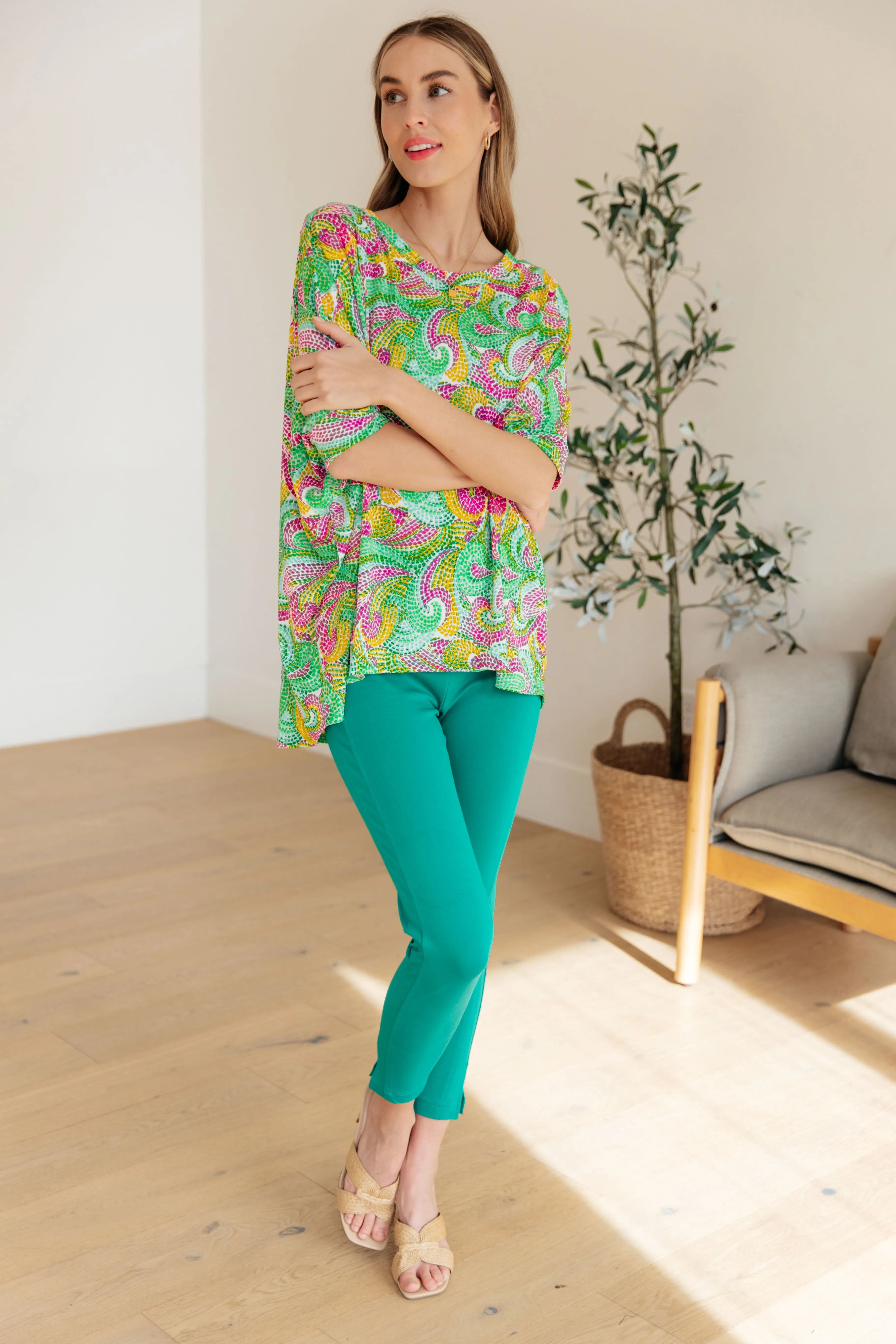 Essential Blouse in Painted Green and Pink - Dear Scarlett