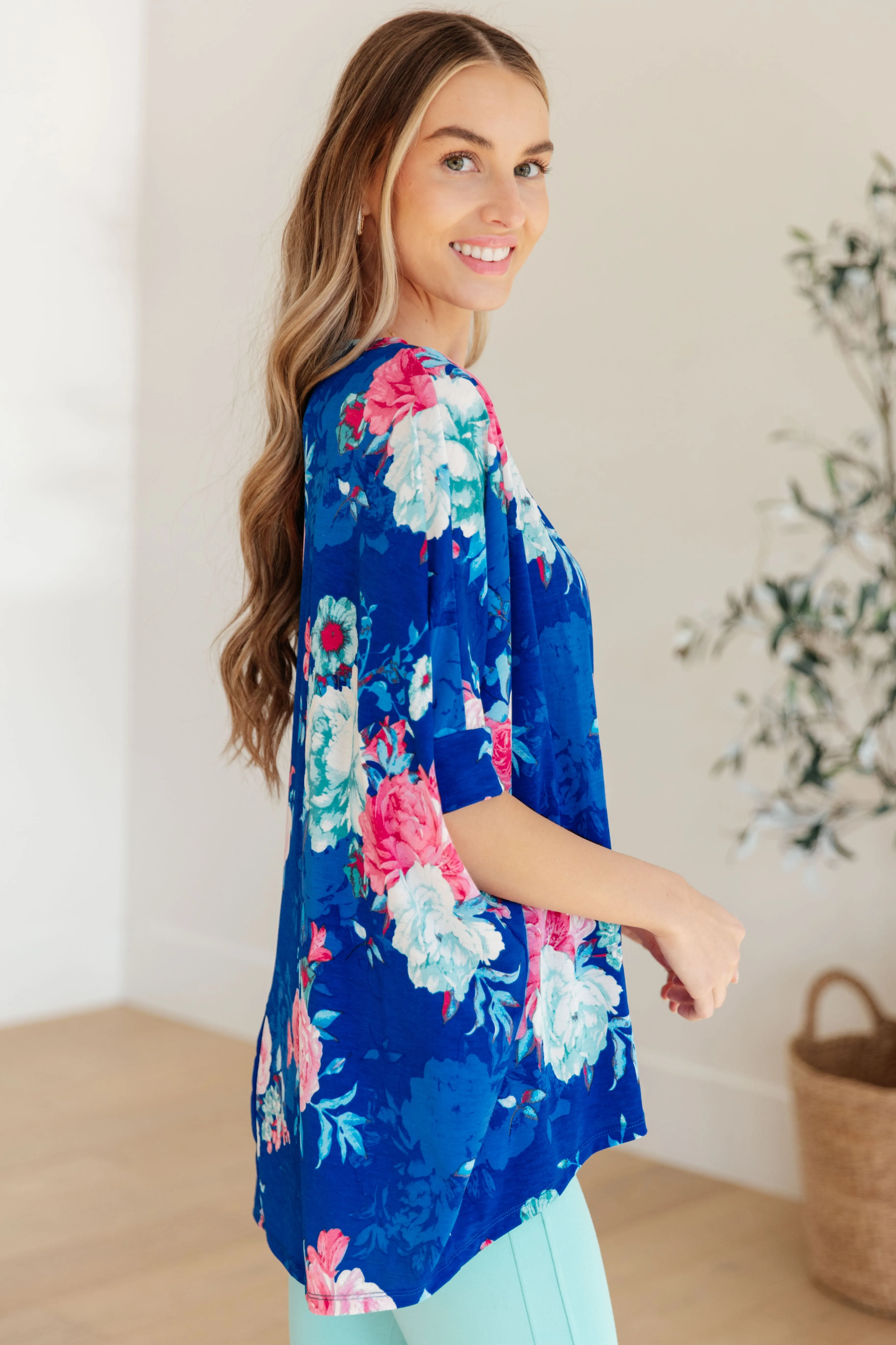 Essential Blouse in Royal and Pink Floral - Dear Scarlett