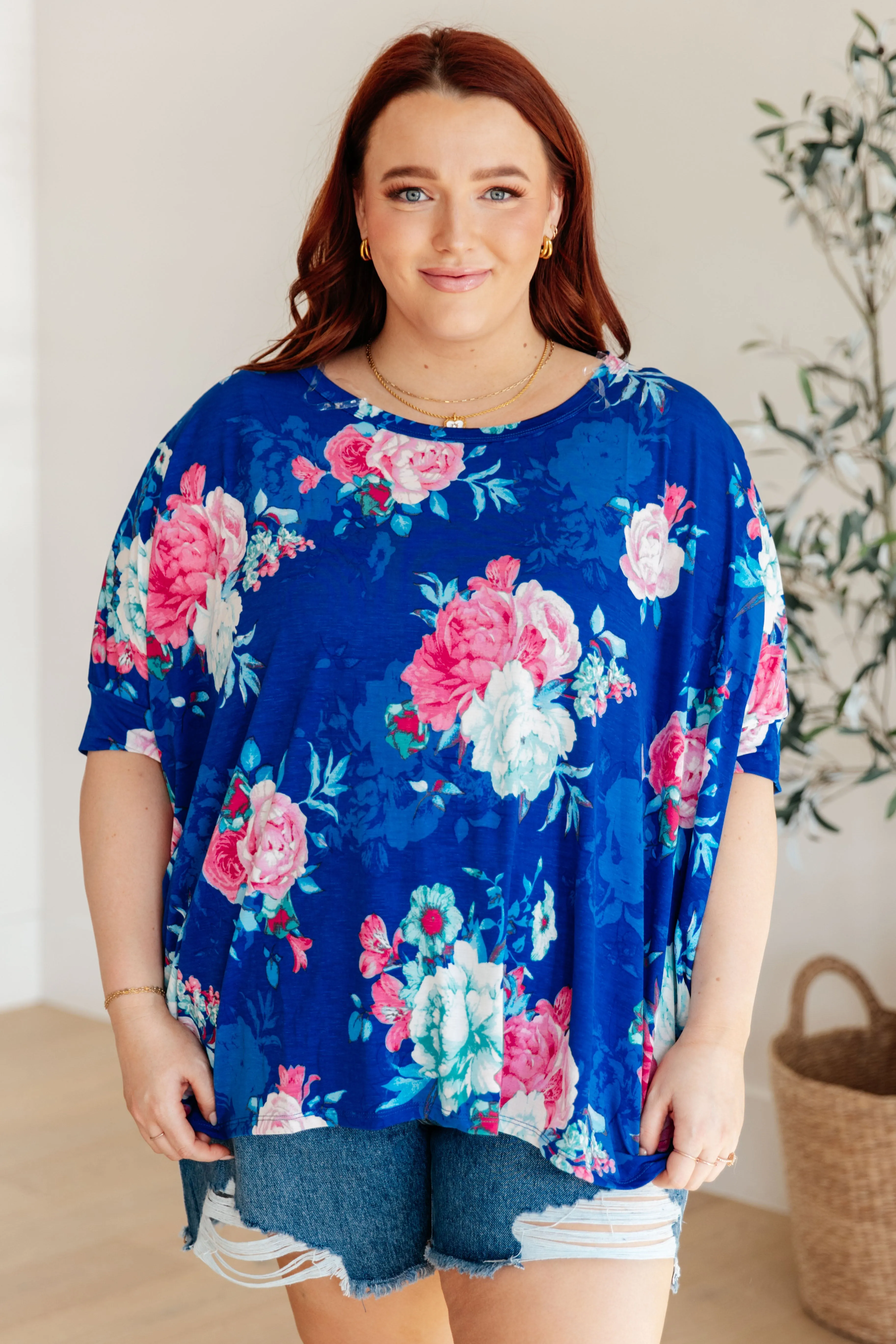 Essential Blouse in Royal and Pink Floral - Dear Scarlett