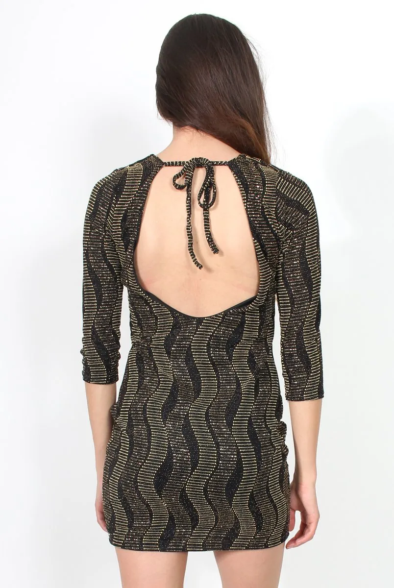 Fae Black & Gold Low Back Dress