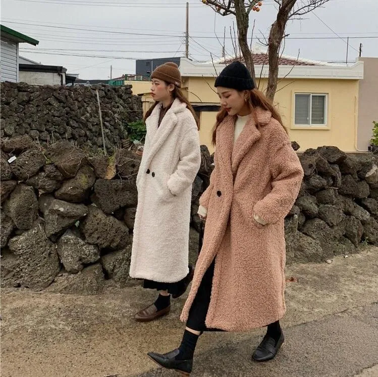 Faux Curly Fur Purple White Beige Long Coat