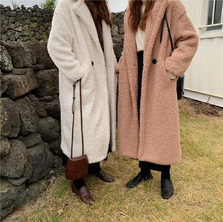 Faux Curly Fur Purple White Beige Long Coat