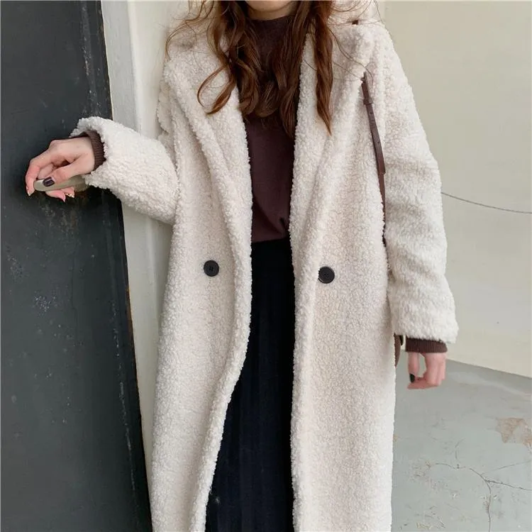 Faux Curly Fur Purple White Beige Long Coat